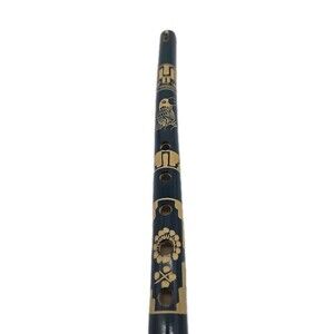 Bamboo Wooden Tribal Nature Parrot Pattern Flute Recorder Handmade Artisan Black